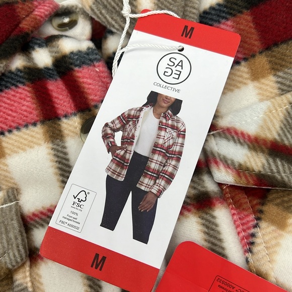 Sage Ladies' Plush Plaid Shirt Jacket Red - Picture 10 of 10